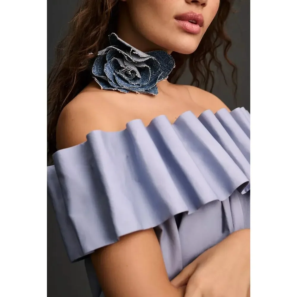 NWT Anthropologie Mare Mare Pleated Off Shoulder Blue Top - Small